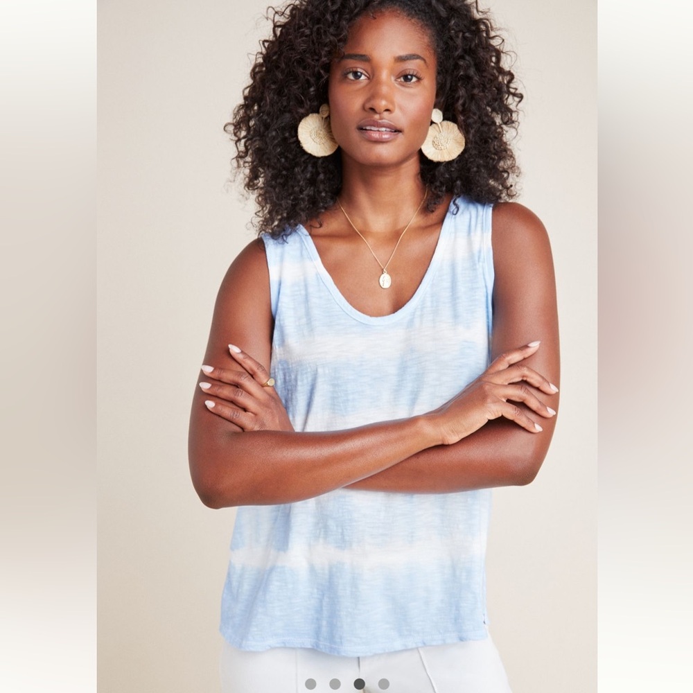 Anthropologie Sky Blue White Striped Tank Top Eri+Ali Size Small